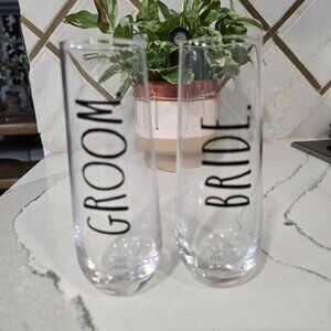 Rae Dunn Bride & Groom Champagne Flutes Glass Set